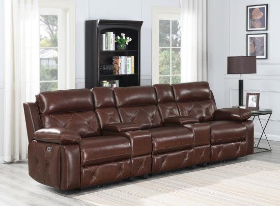 Chester Upholstered Power Reclining Seat and Power Headrest Home Theater Chocolate