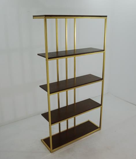4-tier Metal Frame Bookcase Matte Brass and Cherry