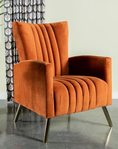 Channeled Tufted Upholstered Accent Chair Rust