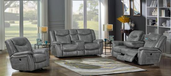 Conrad Upholstered Power Sofa with Drop-down Table Grey