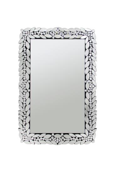 Cecily Rectangular Leaves Frame Wall Mirror Faux Crystal