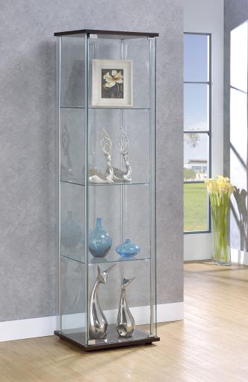 Bellatrix Rectangular 4-shelf Curio Cabinet Cappuccino and Clear