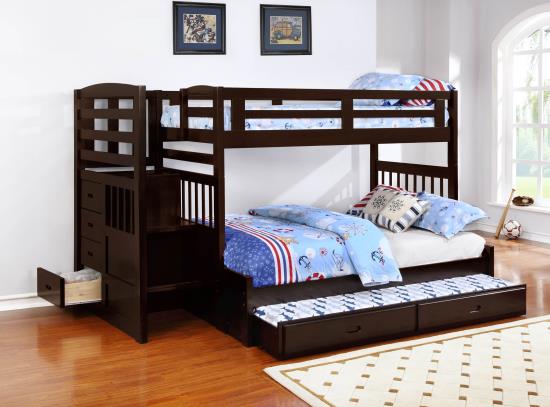 Dublin 4-storage Twin over Full Bunk Bed with Staircase Cappuccino