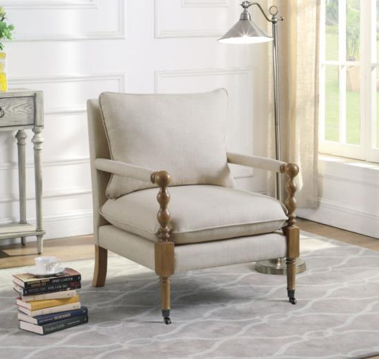 Monaghan Upholstered Accent Chair with Casters Beige