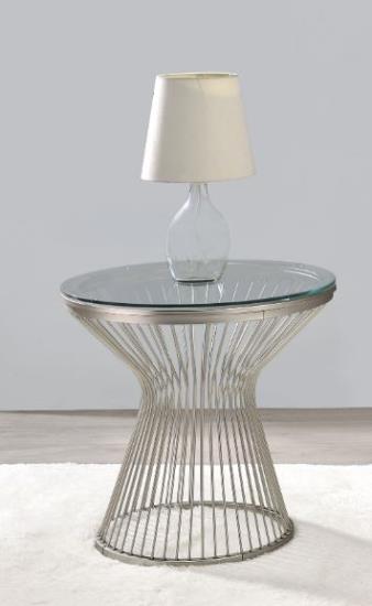 Mandy Round Glass Top End Table Satin Grey