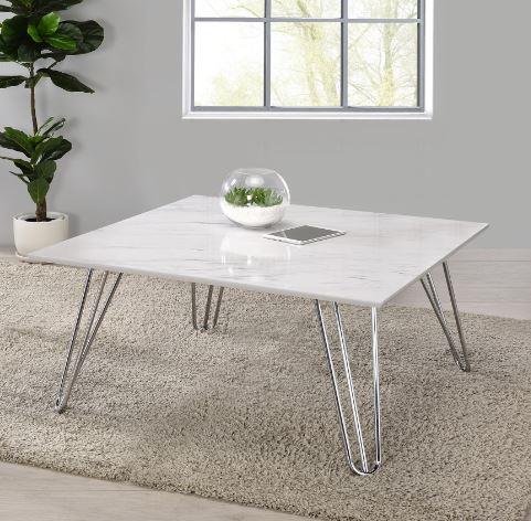 Harley Hairpin Leg Square Coffee Table White and Chrome