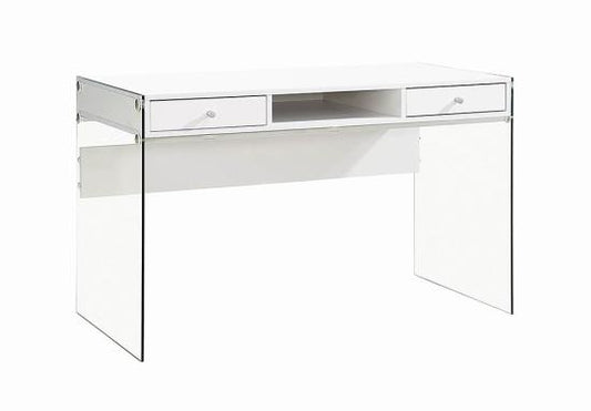 Dobrev 2-drawer Writing Desk Glossy White and Clear