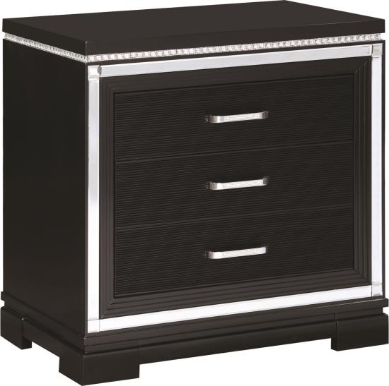 Eleanor Rectangular 3-drawer Nightstand Silver and Black