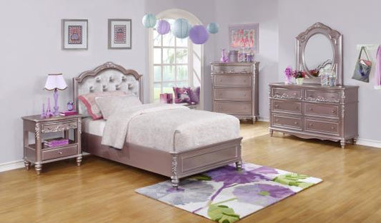 Caroline Twin Upholstered Bed Metallic Lilac and Grey