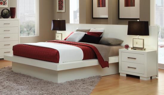 Jessica Queen Platform Bed with Rail Seating White