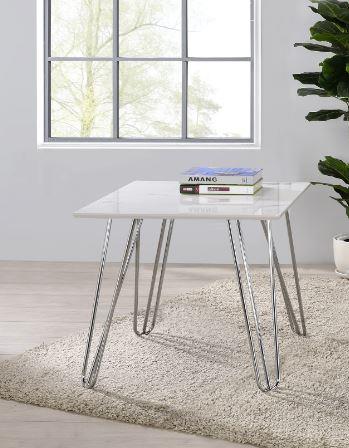 Harley Hairpin Leg Square End Table White and Chrome