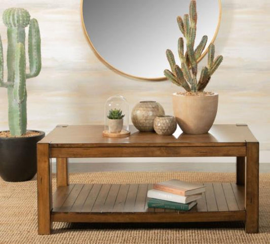 Rectangular Coffee Table with Lower Shelf Rustic Brown