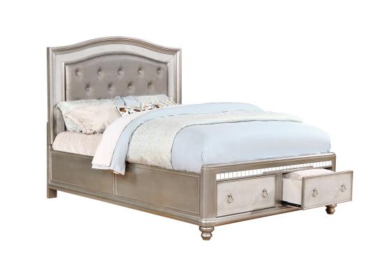 Bling Game Upholstered Storage Queen Bed Metallic Platinum