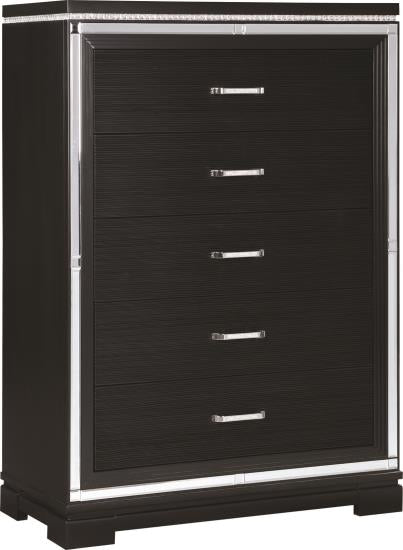 Eleanor Rectangular 5-drawer Chest Silver and Black