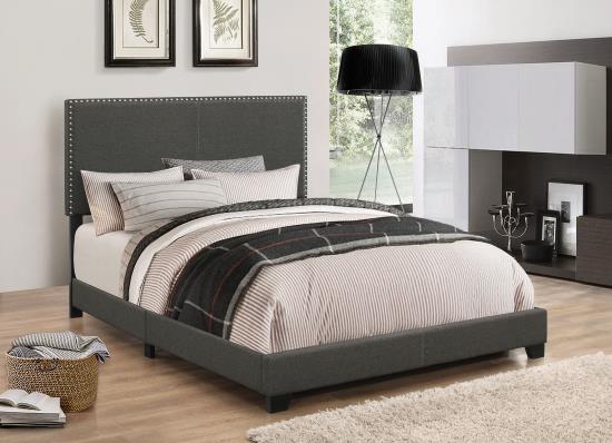 Boyd California King Upholstered Bed with Nailhead Trim Charcoal