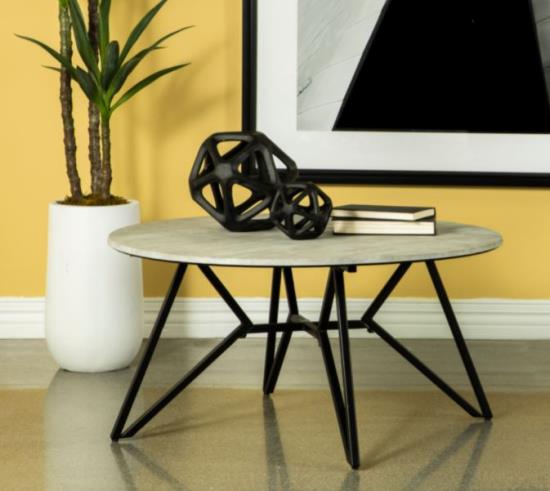 Hadi Round Coffee Table with Hairpin Legs Cement and Gunmetal