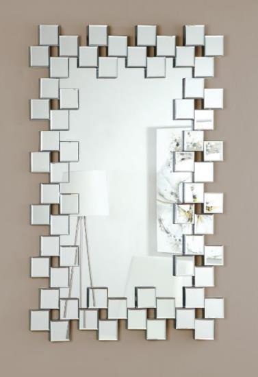 Pamela Frameless Wall Mirror with Staggered Tiles Silver