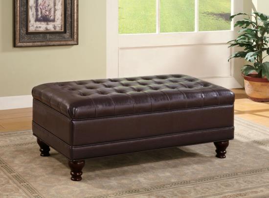 Bradley Tufted Storage Ottoman with Turned Legs Brown