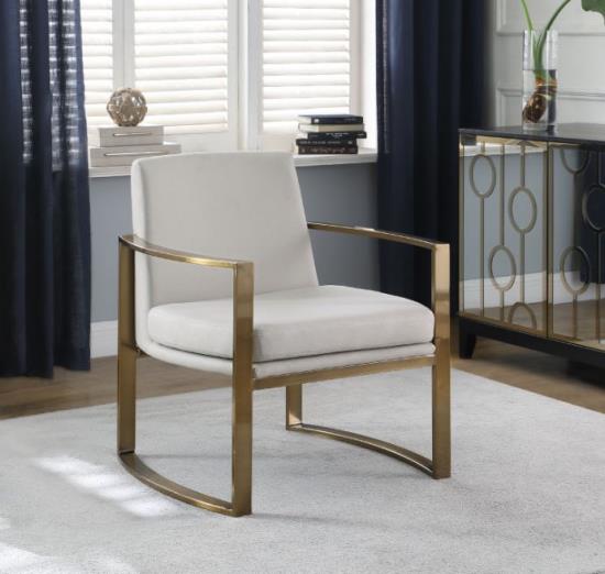 Cory Concave Metal Arm Accent Chair Cream and Bronze
