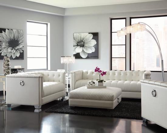 Chaviano Upholstered Tufted Living Room Set Pearl White
