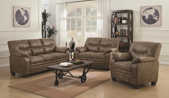 Meagan Upholstered Pillow Top Arm Living Room Set Brown