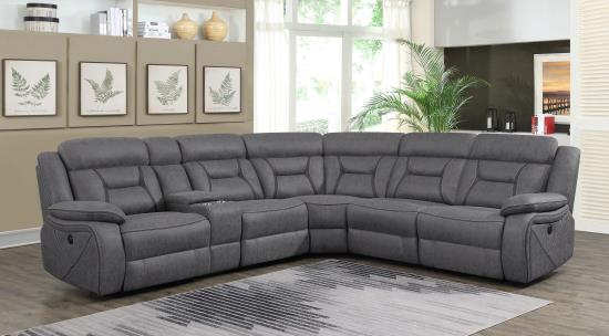 Higgins Four-Piece Upholstered Power Sectional Grey