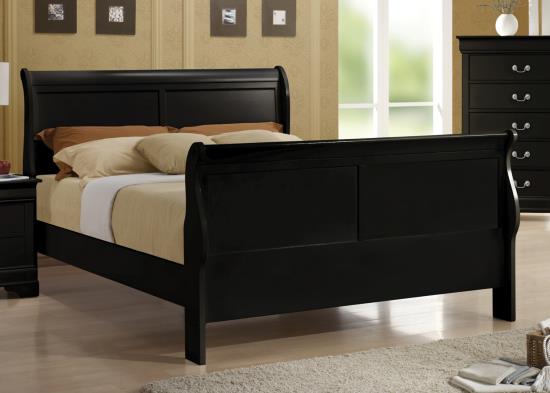 Louis Philippe Queen Sleigh Panel Bed Black
