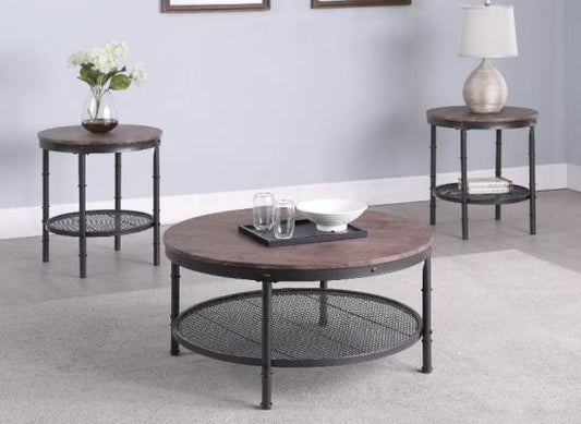 3-piece Round Occasional Set Weathered Brown and Black