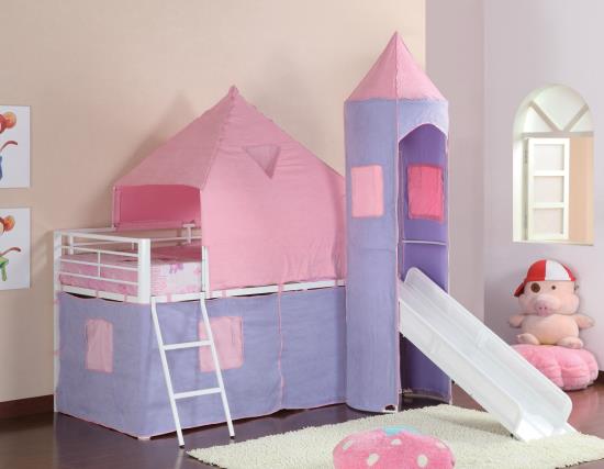 Princess Castle Twin Tent Loft Bed Pink and Perwinkle