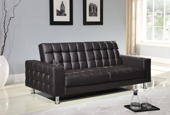 Pacheco Adjustable Sofa Bed with Cup Holders Dark Brown