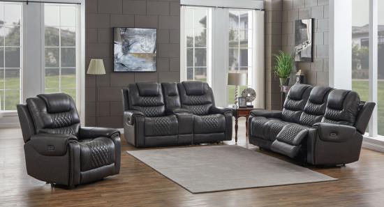 North Cushion Back Power^2 Loveseat with Console Grey