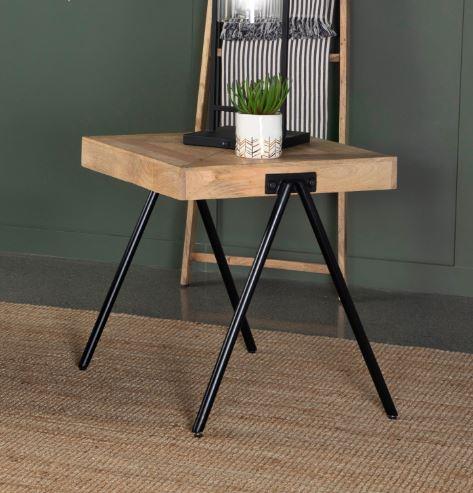 Avery Square End Table with Metal Legs Natural and Black