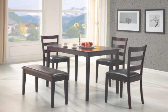 Guillen 5-piece Dining Set with Bench Cappuccino and Dark Brown