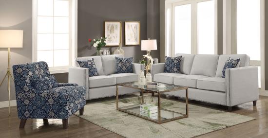 Coltrane Upholstered Loveseat with Nailhead Trim Putty
