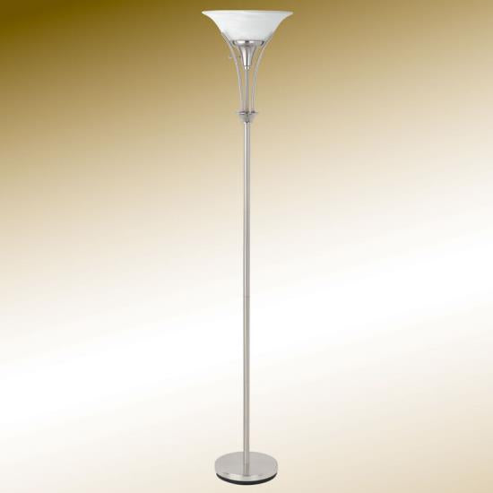 Archie Floor Lamp with Frosted Ribbed Shade Brushed Steel