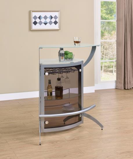 Dallas 2-shelf Bar Unit Silver and Frosted Glass