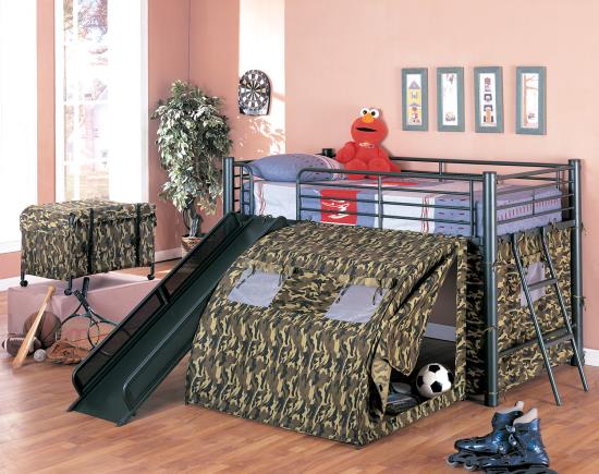 Camouflage Tent Lofted Bed with Lower Playspace Army Green
