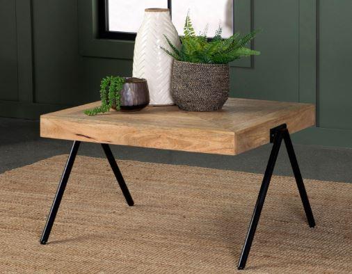 Avery Rectangular Coffee Table with Metal Legs Natural and Black