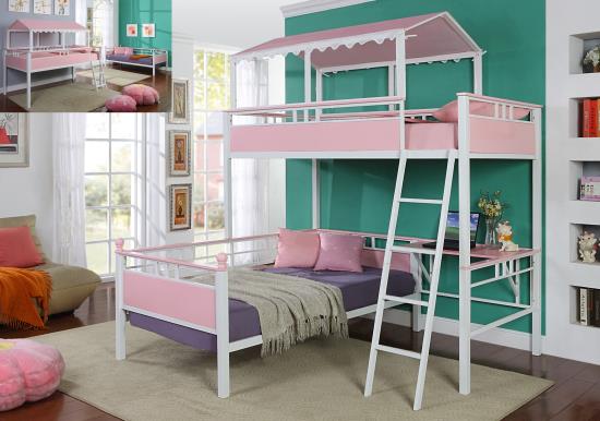 Alexia Twin over Twin Workstation Bunk Bed Pink and White