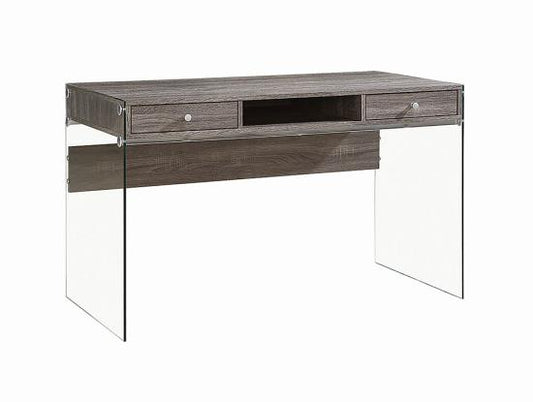 Dobrev 2-drawer Writing Desk Weathered Grey and Clear