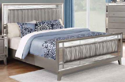 Leighton Full Panel Bed with Mirrored Accents Mercury Metallic