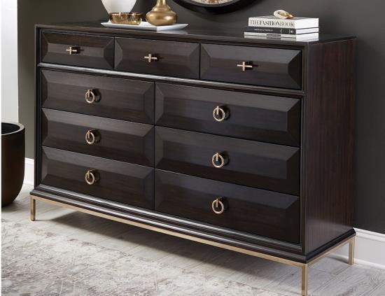 Formosa 9-drawer Dresser Americano and Rose Brass
