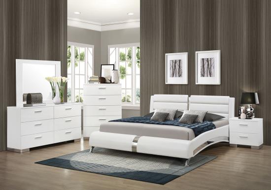 Jeremaine Bedroom Set with Plank Headboard Glossy White