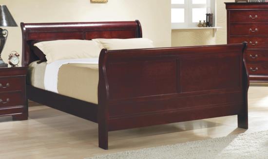 Louis Philippe Queen Sleigh Panel Bed Red Brown