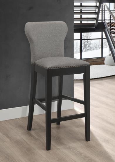 Ralland Upholstered Solid Back Bar Stools with Nailhead Trim (Set of 2) Grey and Black