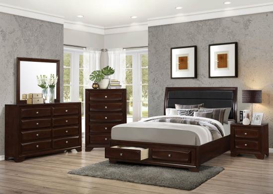 Jaxson Eastern King Storage Bed with Upholstered Headboard Cappuccino