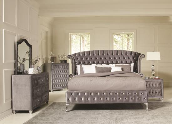 Deanna Eastern King Tufted Upholstered Bed Grey