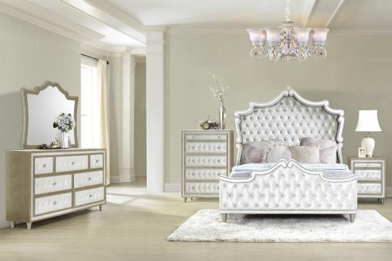Antonella Upholstered Tufted Bedroom Set Ivory and Camel