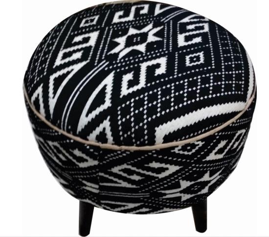 Camila Round Upholstered Ottoman Black and White