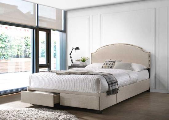 Niland Queen 2-drawer Upholstered Storage Bed Beige